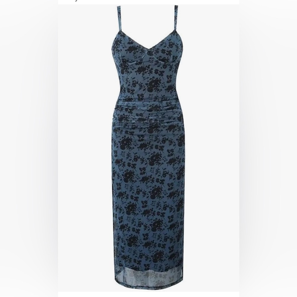 Princess Polly Women Floral Print Mesh Ruched midi  Dress 12 large midaxi